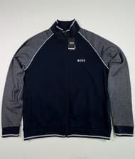 Image of Hugo Boss Homewear Logo Tracksuit Jacket Full Zip Men’s Size Large Navy Gray