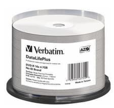 Image of 50 x Verbatim DVD-R 16x 4.7gb DataLifePlus Wide Thermal Printable Spindle