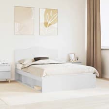 Image of WALPLUS White Pine Bed Frame with Headboard 160x200 cm Solid Wood
