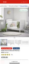 Image of Baby Cot Bed with Mattress and removable side bar/panel included - white