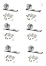 Image of 6 Set's Door Handles Internal Latch Hinges T-Bar Lever on Rose Polished Chrome