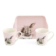 Image of Wrendale Designs Bathtime Rabbit Mugs & Tray Set Royal Worcester Gift