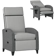 Image of Outsunny Garden Recliner w/ Cushion, Reclining Rattan Chair, Light Grey/Grey