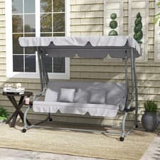 Image of 3 Seater Garden Swing Chair 2-in-1 Hammock Bed w/ Tilting Canopy