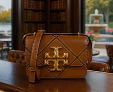 Image of Tory Burch Eleanor Cuoio Tan Quilted Leather Small Shoulder Bag/Crossbody Bag