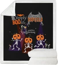 Image of Halloween Sherpa Fleece Blanket Throw, Winter, Warm, Pumpkin Skull Dracula Bat