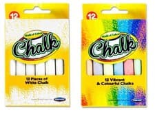 Image of Pack of 12 White Or Coloured Chalk Sticks School Art Blackboard Pavement
