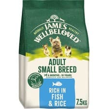 Image of 7.5kg James Wellbeloved Small Breed Adult Dry Dog Food Rich in Fish & Rice