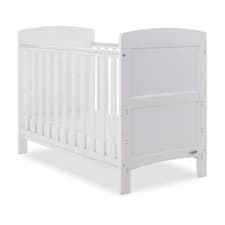 Image of Obaby Grace Cot Bed Mini White Wooden Compact For Baby Toddler Adjustable Base
