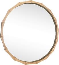 Image of Bamboo Effect Wood Round Mirror Large Wall-Mounted Hanging 60Cm