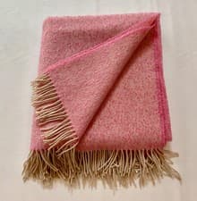 Image of PURE WOOL /MOHAIR Boucle Fringed Throw/Blanket/UK WOVEN. Pink/Natural.Free P