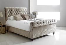 Image of New Diamond Sleigh Scroll Chesterfield Upholstered Designer Crushed Velvet Bed