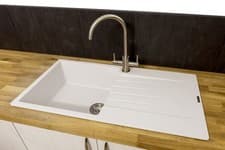 Image of Reginox Harlem10 Kitchen Sink Single Bowl White Granite Inset Reversible Waste