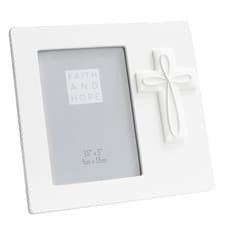 Image of White Resin 3.5'x 4' Photo Frame with Eternity Loop Cross Icon - Christening
