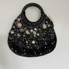Image of Accessorize Embellished Jewel Beaded Handbag Black Party Bag BNWT RRP £40