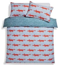 Image of habitat scion Mr Fox size DOUBLE Light Blue Duvet Cover Set 100% COTTON Bed Set
