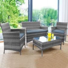 Image of RATTAN GARDEN FURNITURE SET 4 PIECE CHAIRS SOFA TABLE OUTDOOR PATIO SET