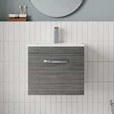Image of Nuie Athena Wall Hung 1-Drawer Vanity Unit Basin 2 Anthracite Woodgrain 500mm