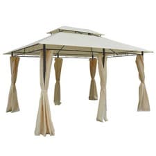 Image of Outsunny 4m x 3(m) Outdoor 2-Tier Steel Frame Gazebo w/ Curtains Outdoor Garden