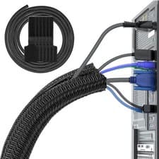 Image of Black Cable Tidy Sleeve(Length 10ft, Diameter 1/2 to 1 Inch Expandable), Braided