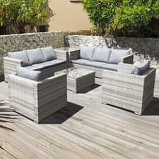 Image of Oseasons Malta Rattan 8 Seat Corner Garden Patio Outdoor Set in Dove Grey