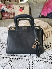 Image of BNWT Designer Guess Black Leather Mini Padlock Detail Bag Rrp £120