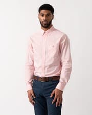 Image of GANT Mens Regular Fit Classic Poplin Gingham Shirt - 666 Washed Pink
