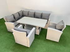 Image of Fimous Rattan Sofa Outdoor Garden Furniture Set Gas Fire Pit Or Rising Table Set