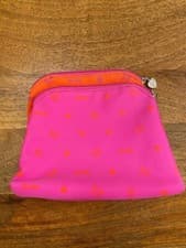 Image of vintage ANNA SUI orange pink Makeup Beauty Bag with 2 Zip compartments travel