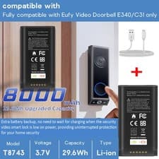 Image of ✅8000mAh Battery For Eufy Video Doorbell E340/C31 With Fast Charging USB-C Cable