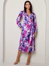 Image of Chi Chi London Long Sleeve Floral Wrapped Dress Size Uk 16 RRP £70 BNWT