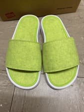 Image of Fitflop Uk 4 Iqushion Felt Slides Electric Yellow Slip On Sandals