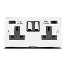 Image of 13 Amp Double Wall Socket 2 Gang in Polished Chrome Classic Style