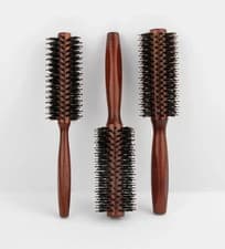 Image of Wooden Round Hair Brush Hairbrush Wood Natural Boar Bristle Styling Brush NEW UK