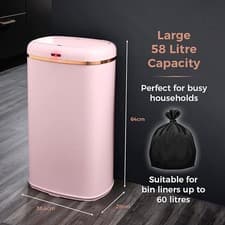 Image of Pink & Rose Gold Tower Cavaletto Square Sensor Bin, Hands Free Opening 58L