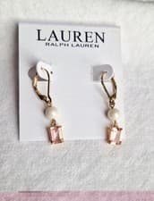 Image of Lauren Ralph Lauren Pink Cubic Crystal Drop Earrings New with Tags