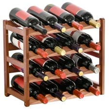 Image of HOMCOM Free Standing Wine Rack 16 Bottle Holders, Bamboo Display Shelf, Brown