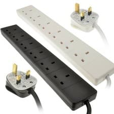 Image of 6 Gang/Way UK 13A Trailing Socket Mains UK Power Extension Lead 1m/2m/3m/5m/10m