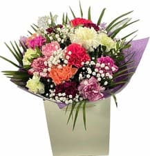 Image of Life Is Bloom Fresh Flower Bouquet Of Mixed Carnations, Gypsophila in Gift Bag –