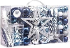 Image of Christmas Baubles, 100pcs 3-16cm Silver and Blue Ball Ornaments for Tree Decorat