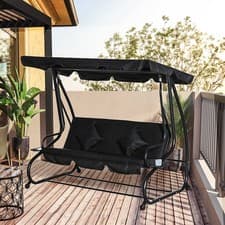 Image of 3 Seater Garden Swing Chair 2-in-1 Hammock Bed w/ Tilting Canopy