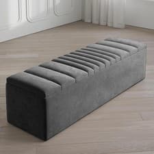 Image of Naples Striped Velvet Upholstered Ottoman Storage Box, End of Bed Storage Bench