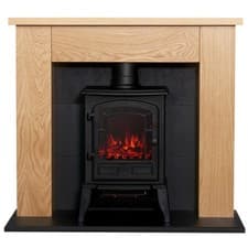 Image of Adam Chester Stove Fireplace in Oak & Black with Sureflame Ripon Electric Sto...