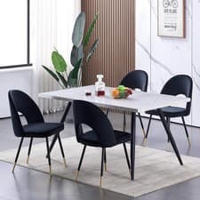 Image of Marble Effect Dining Table and 4PCS Velvet Chairs Kitchen Dining Room Furniture