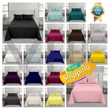 Image of FLAT SHEET Plain Dyed Bed Sheets Super Soft & Cosy Easy Care Polycotton Bedding