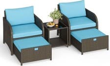 Image of 5pcs Set Rattan Home Patio Garden Balcony Furniture Table Chair Stool Lounge🔥