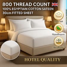 Image of 800 Thread Count 100% EgyptianCotton Sateen Deep Fitted Sheet Bed Sheet 30cm/12"