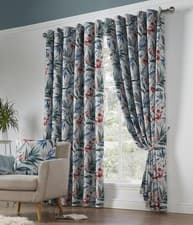 Image of Eyelet Ring Top Curtains Thermally Efficient Blockout Lined Curtain Pair Floral