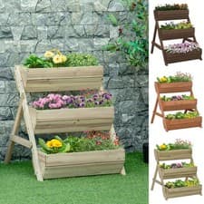 Image of 3 Tier Raised Garden Bed Wooden Elevated Planter Grow Box for Flower Herb