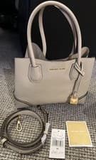Image of MICHAEL KORS Mercer Gallery Medium Leather Satchel In Grey Pebble Look NEW?